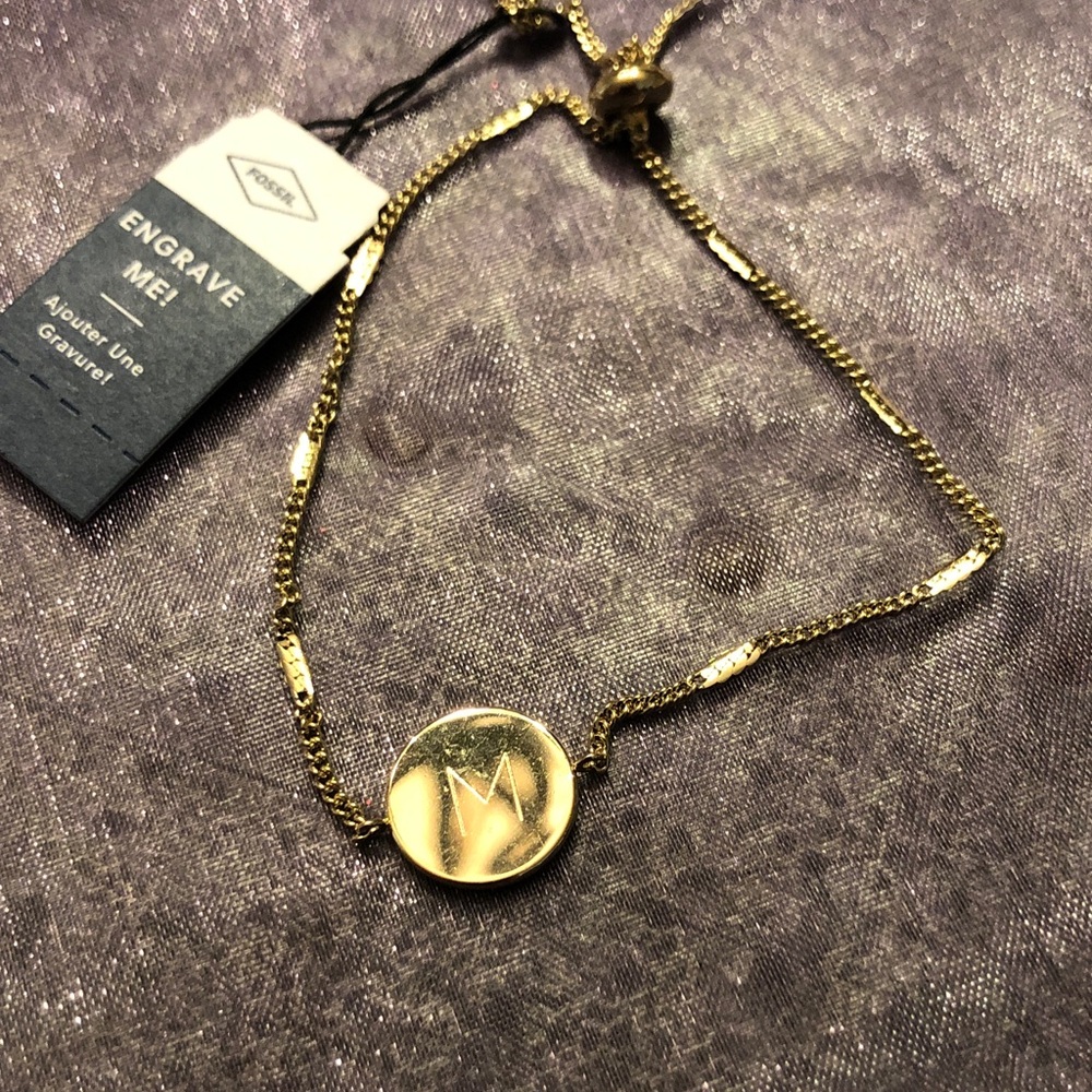 Fossil Gold Engraved 'M' Disc Adjustable Bracelet